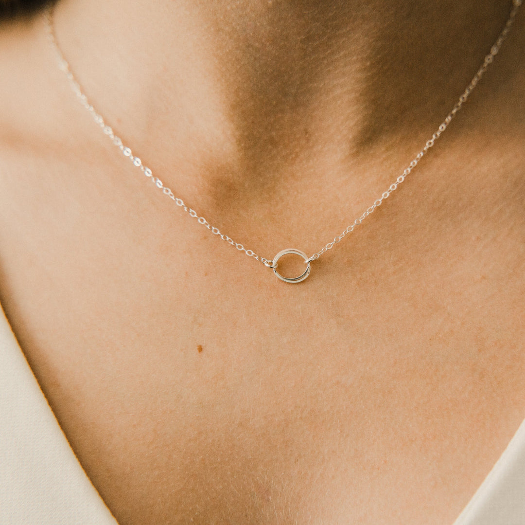 silver fill necklace with two interlocking silver circles on silver chain