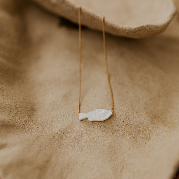 mother of pearl pendent on thin 14k gold platted chain