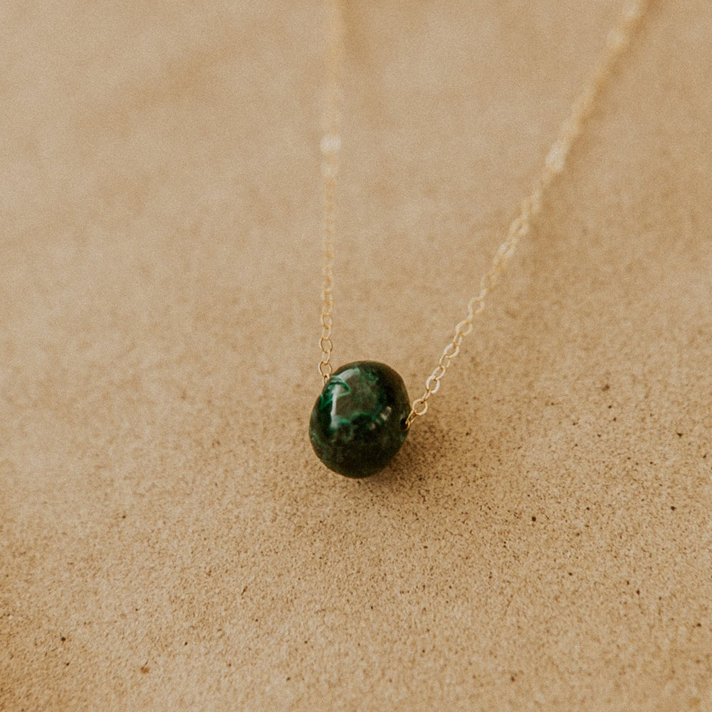 green gemstone bead on delicate 14k gold fill chain