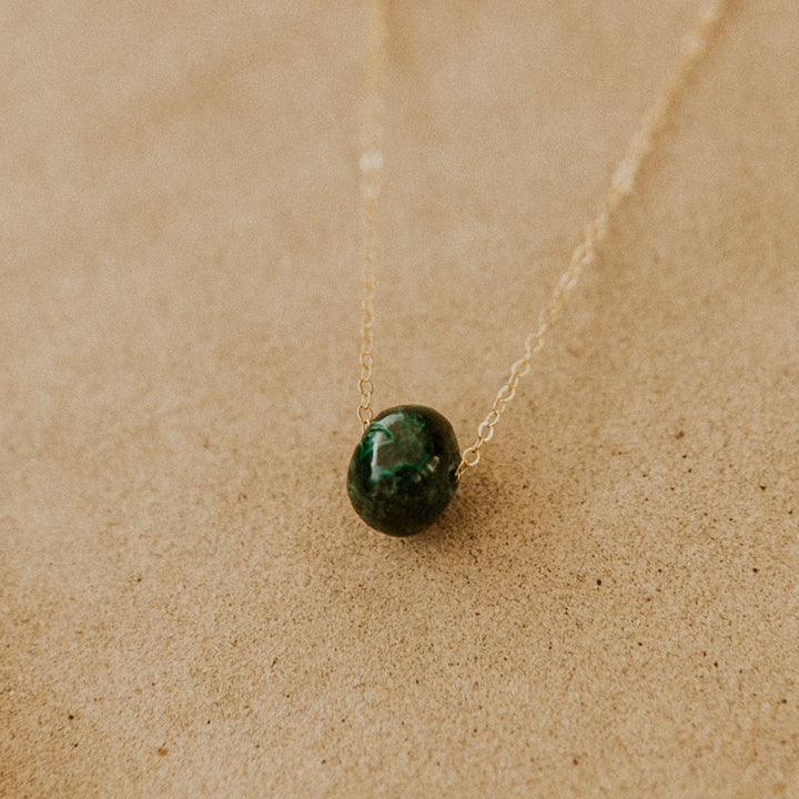 green gemstone bead on delicate 14k gold fill chain
