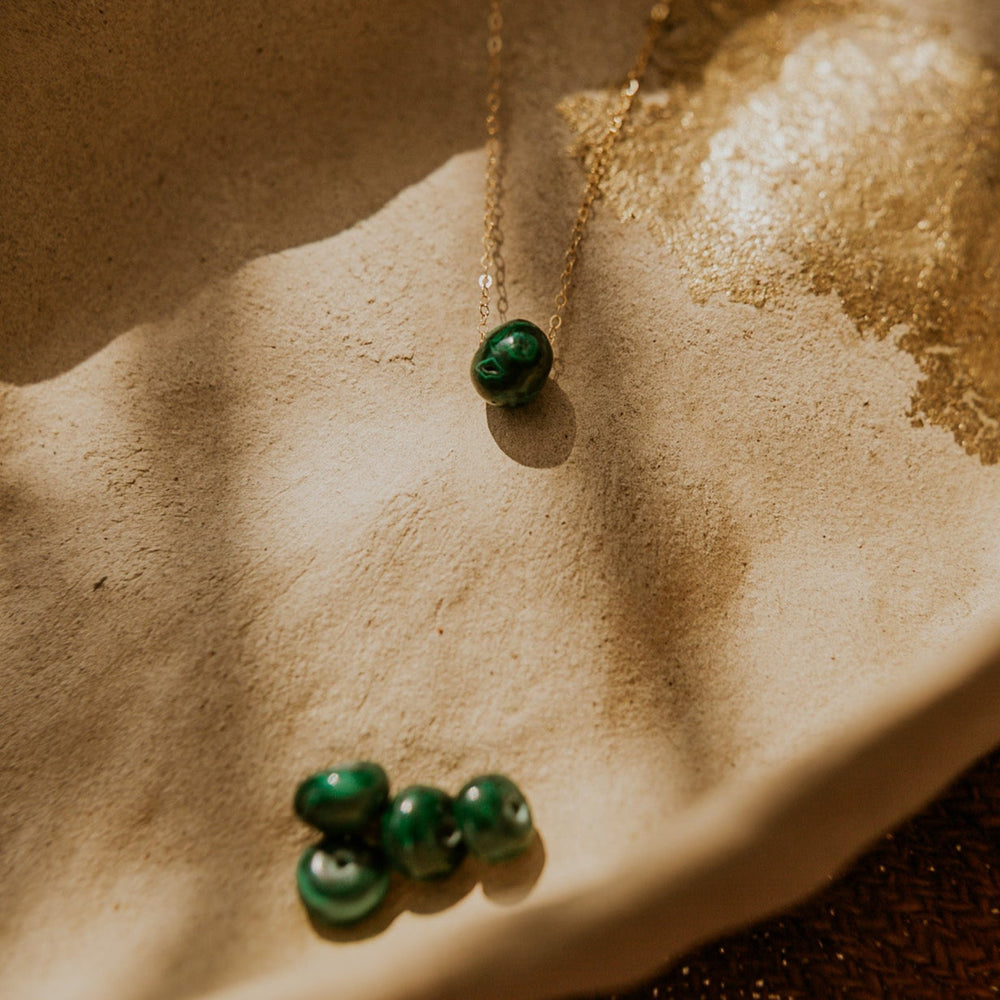 green bead on 14k gold fill delicate chain