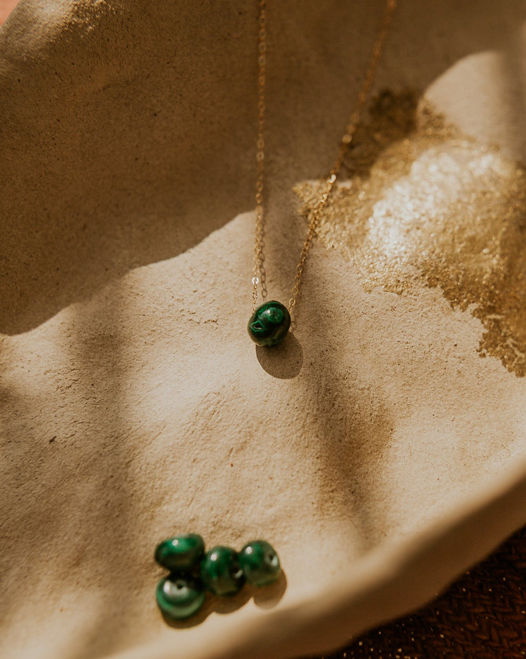 green bead on 14k gold fill delicate chain