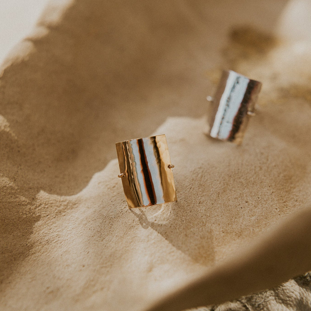 14k gold fill and silver rectangular ring