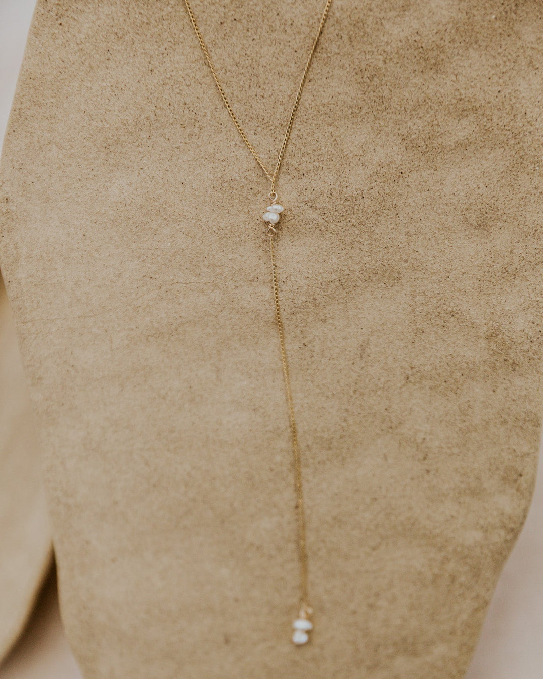 Y shaped necklace with freshwater pears on 14k gold platted chain