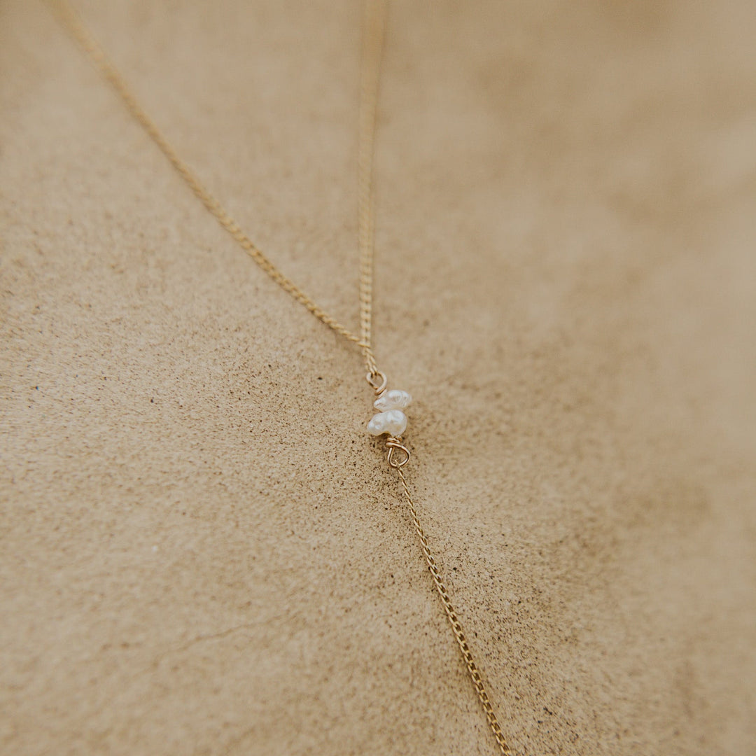 Y shaped necklace with freshwater pears on 14k gold platted chain