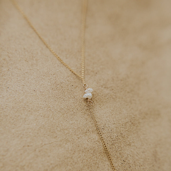 Y shaped necklace with freshwater pears on 14k gold platted chain