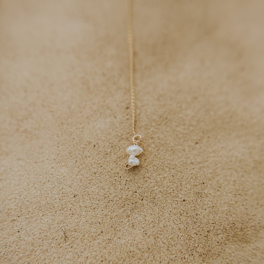 Y shaped necklace with freshwater pears on 14k gold platted chain