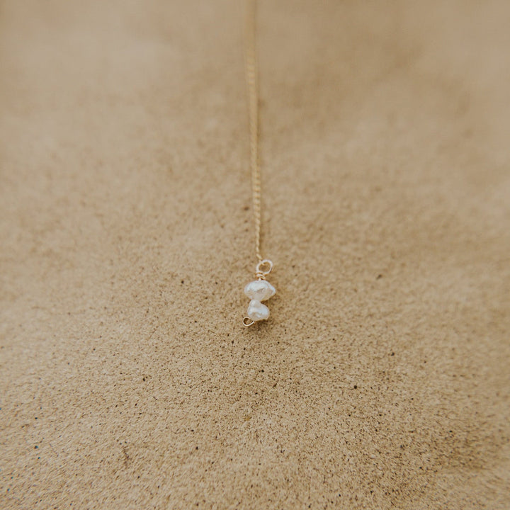 Y shaped necklace with freshwater pears on 14k gold platted chain