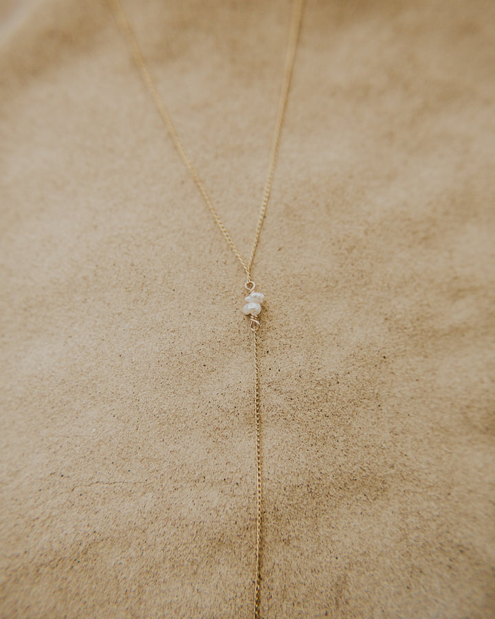 Y shaped necklace with freshwater pears on 14k gold platted chain