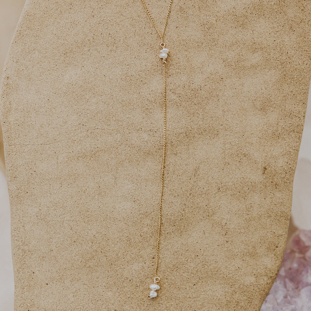 pearls on 14k gold platted chain in Y design 