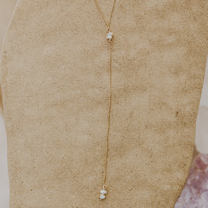 pearls on 14k gold platted chain in Y design 