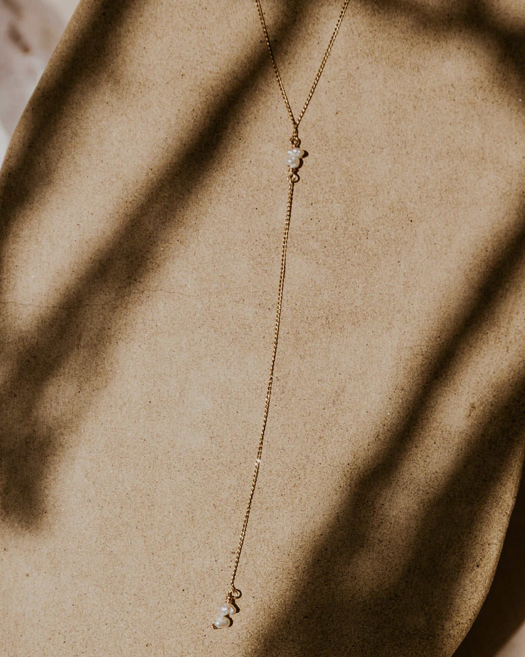 Y shaped necklace with freshwater pears on 14k gold platted chain