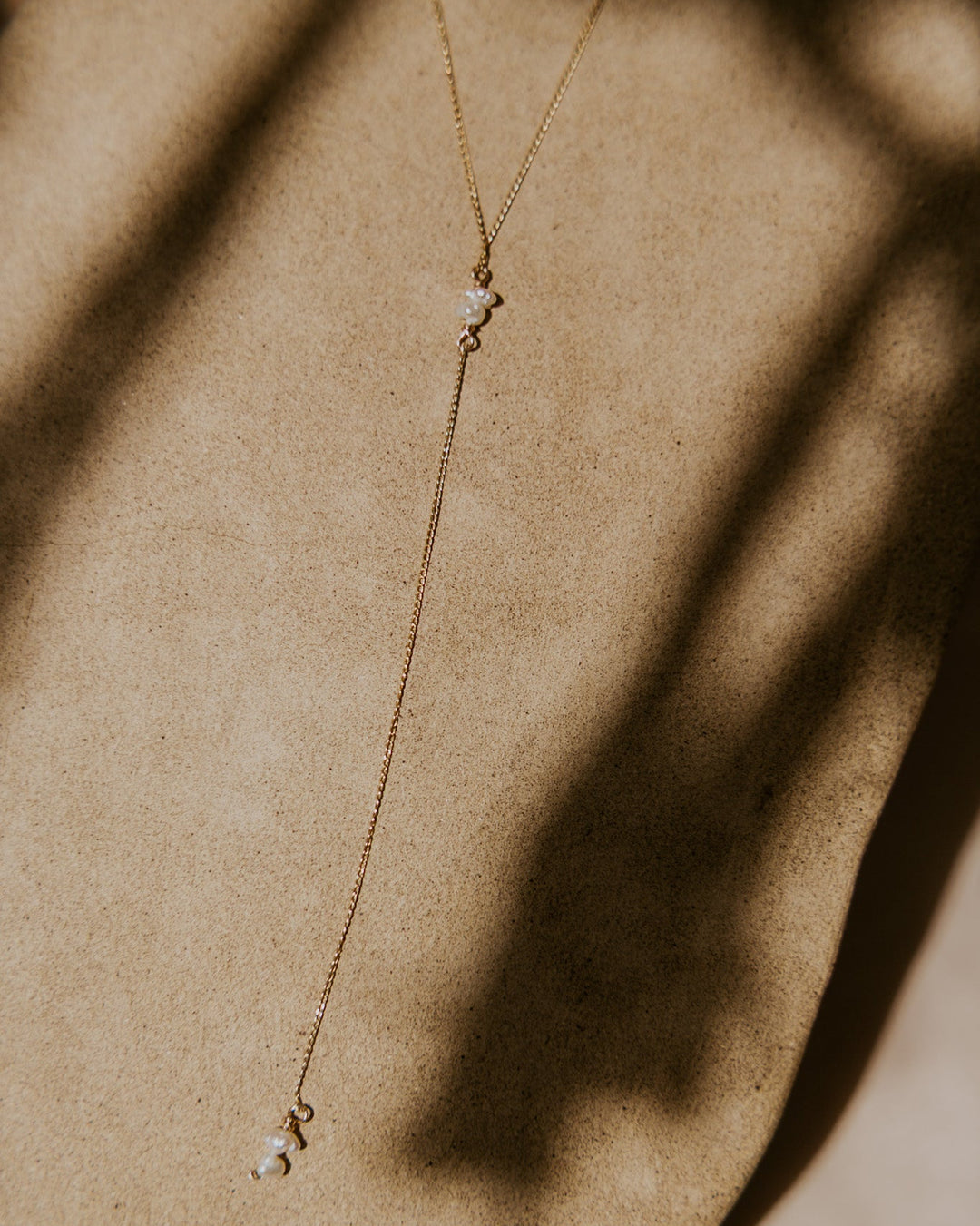Y shaped necklace with freshwater pears on 14k gold platted chain