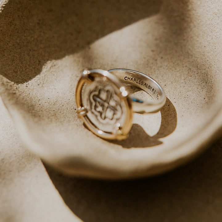 silver coin ring with gold 