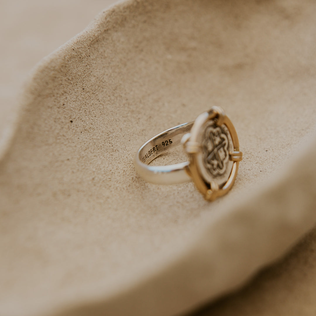 silver coin ring with engraving inside band