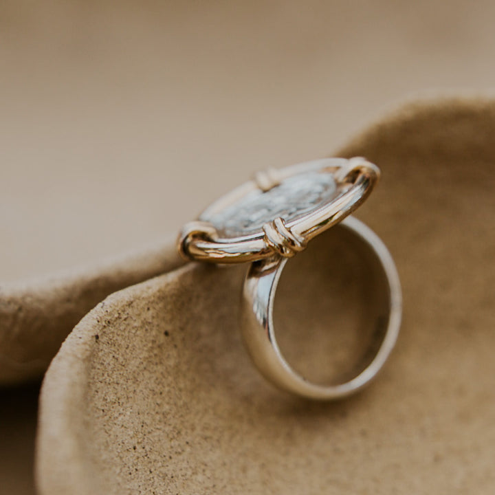 silver coin ring with gold 