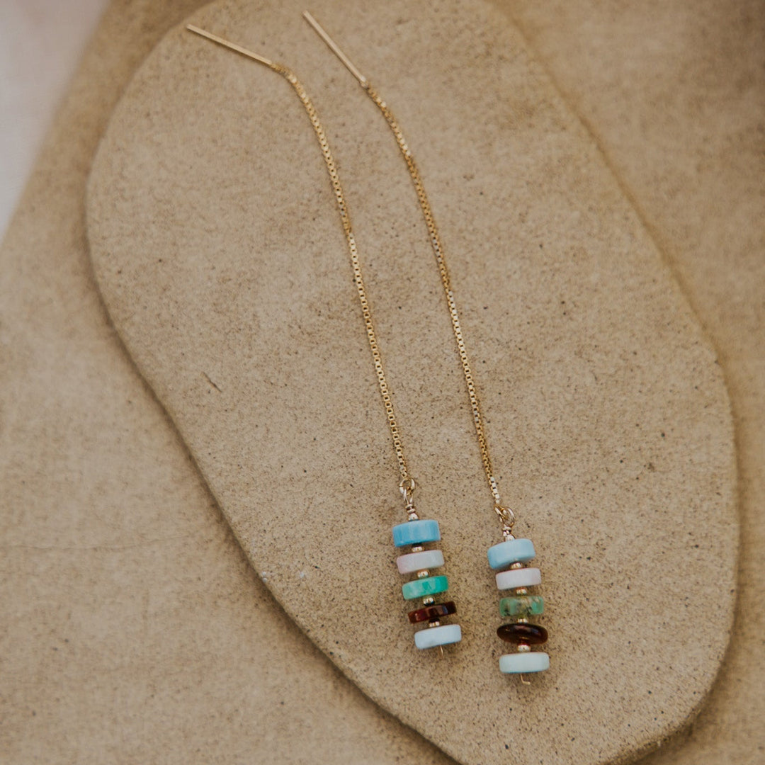 natural colorful gemstones on 14k gold chain earring threader