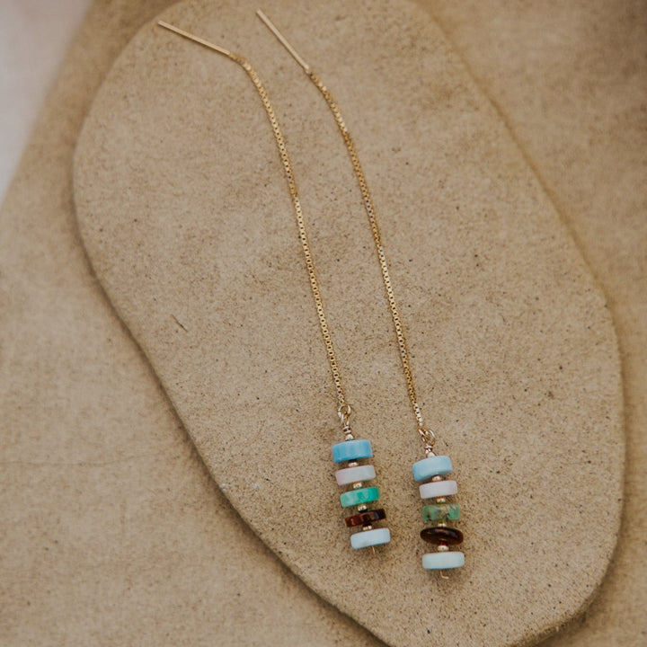 natural colorful gemstones on 14k gold chain earring threader