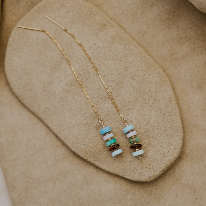 natural colorful gemstones on 14k gold chain earring threader