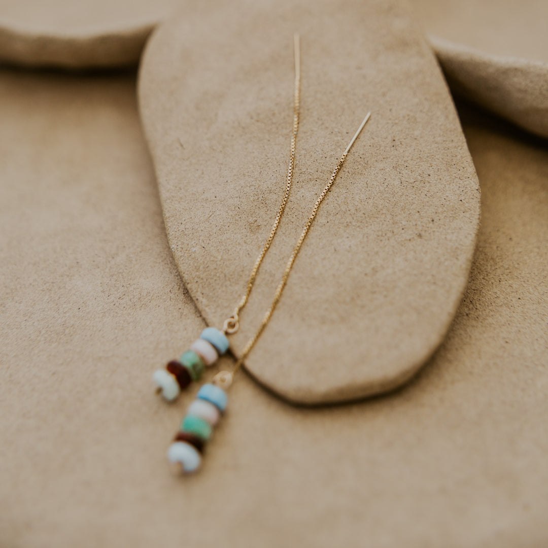 natural colorful gemstones on 14k gold chain earring threader