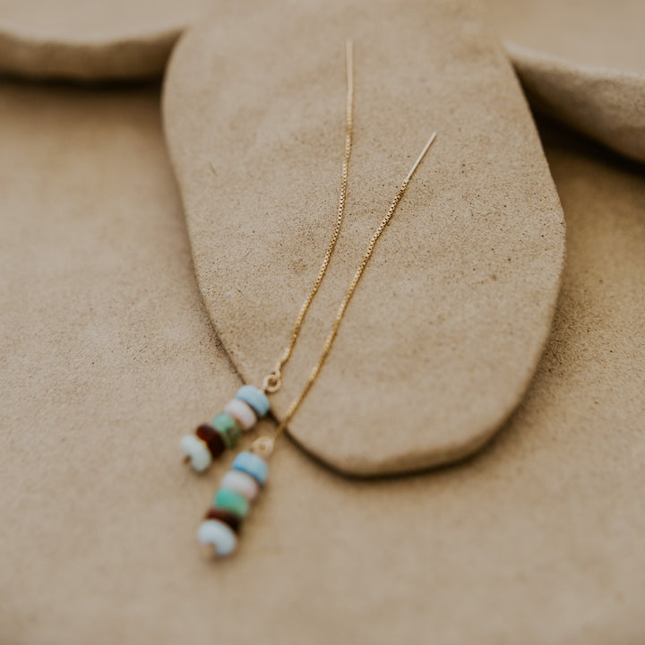 natural colorful gemstones on 14k gold chain earring threader