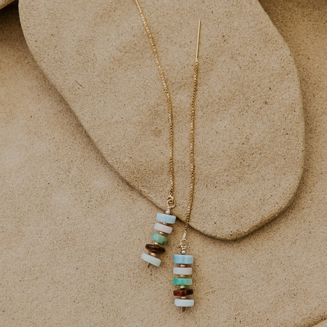 natural colorful gemstones on 14k gold chain earring threader