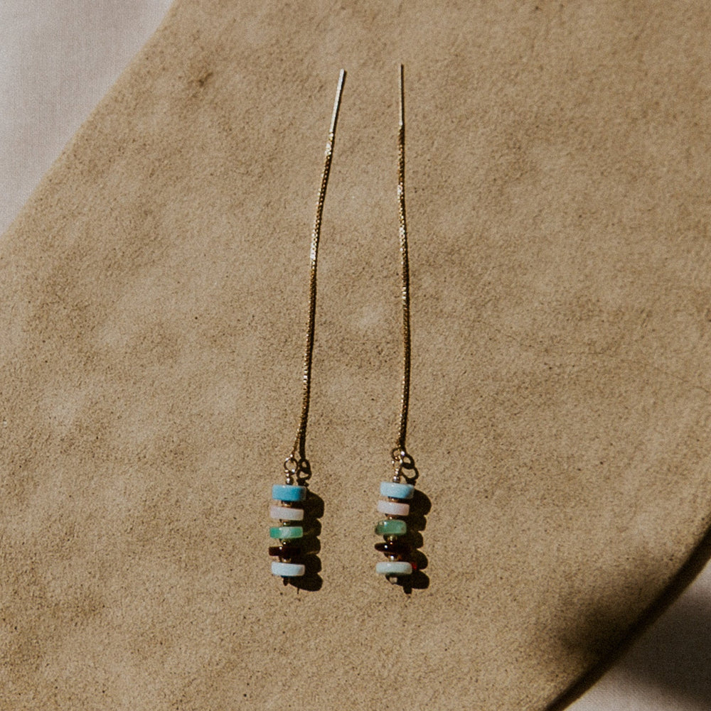 natural colorful gemstones on 14k gold chain earring threader