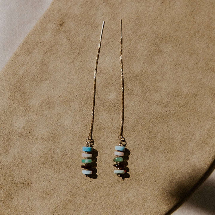 natural colorful gemstones on 14k gold chain earring threader