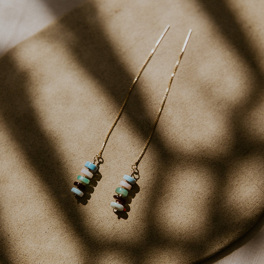 natural colorful gemstones on 14k gold chain earring threader