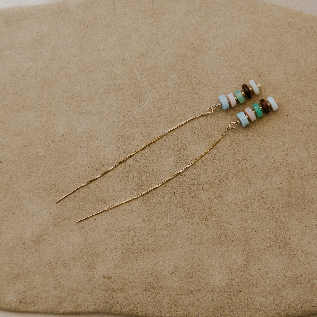 natural colorful gemstones on 14k gold chain earring threader