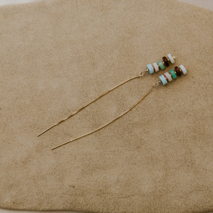 natural colorful gemstones on 14k gold chain earring threader