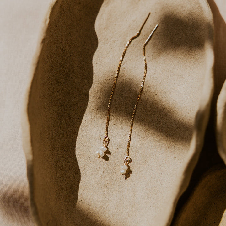 delicate 14k gold fill chain threader earrings with pearls 