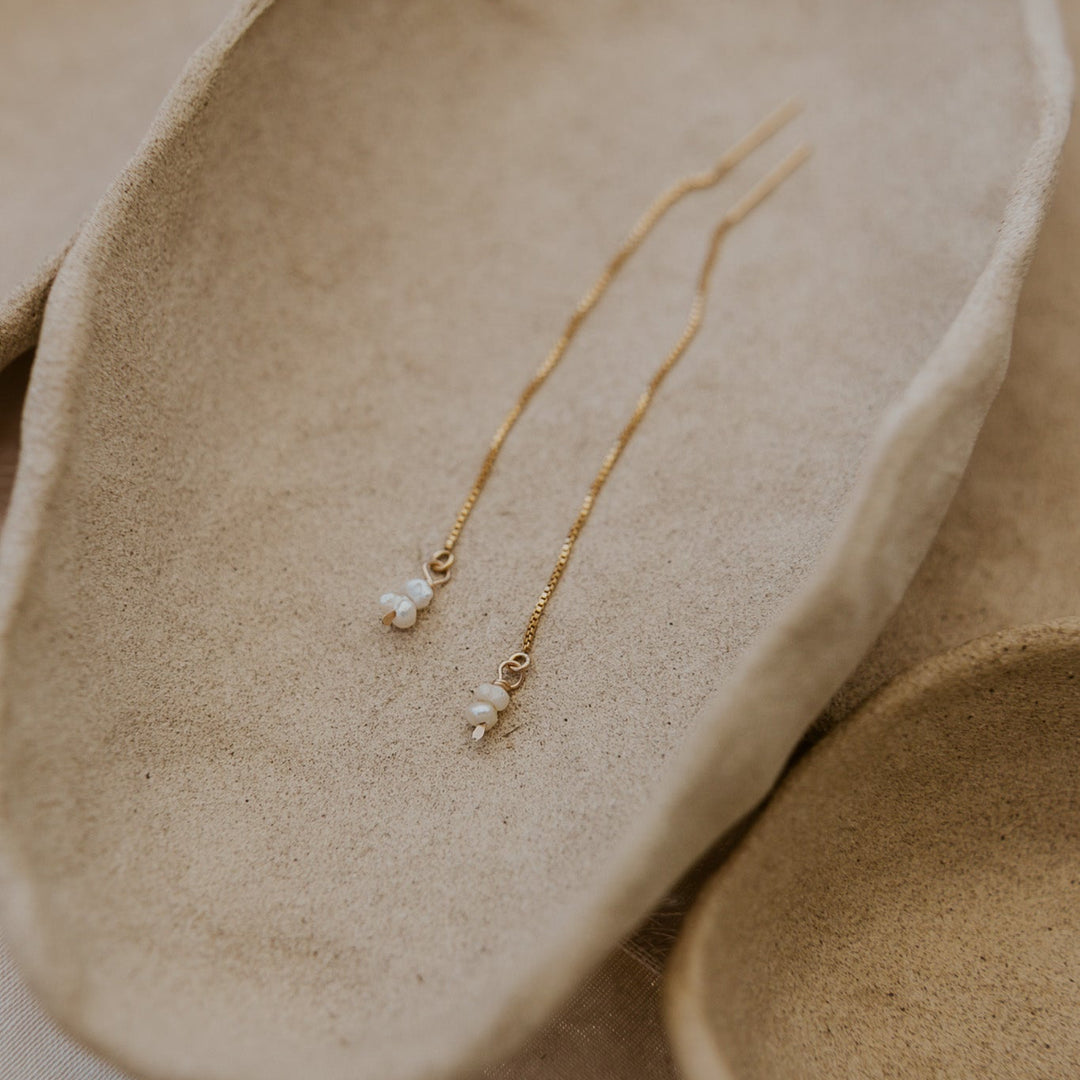 delicate 14k gold fill chain threader earrings with pearls 