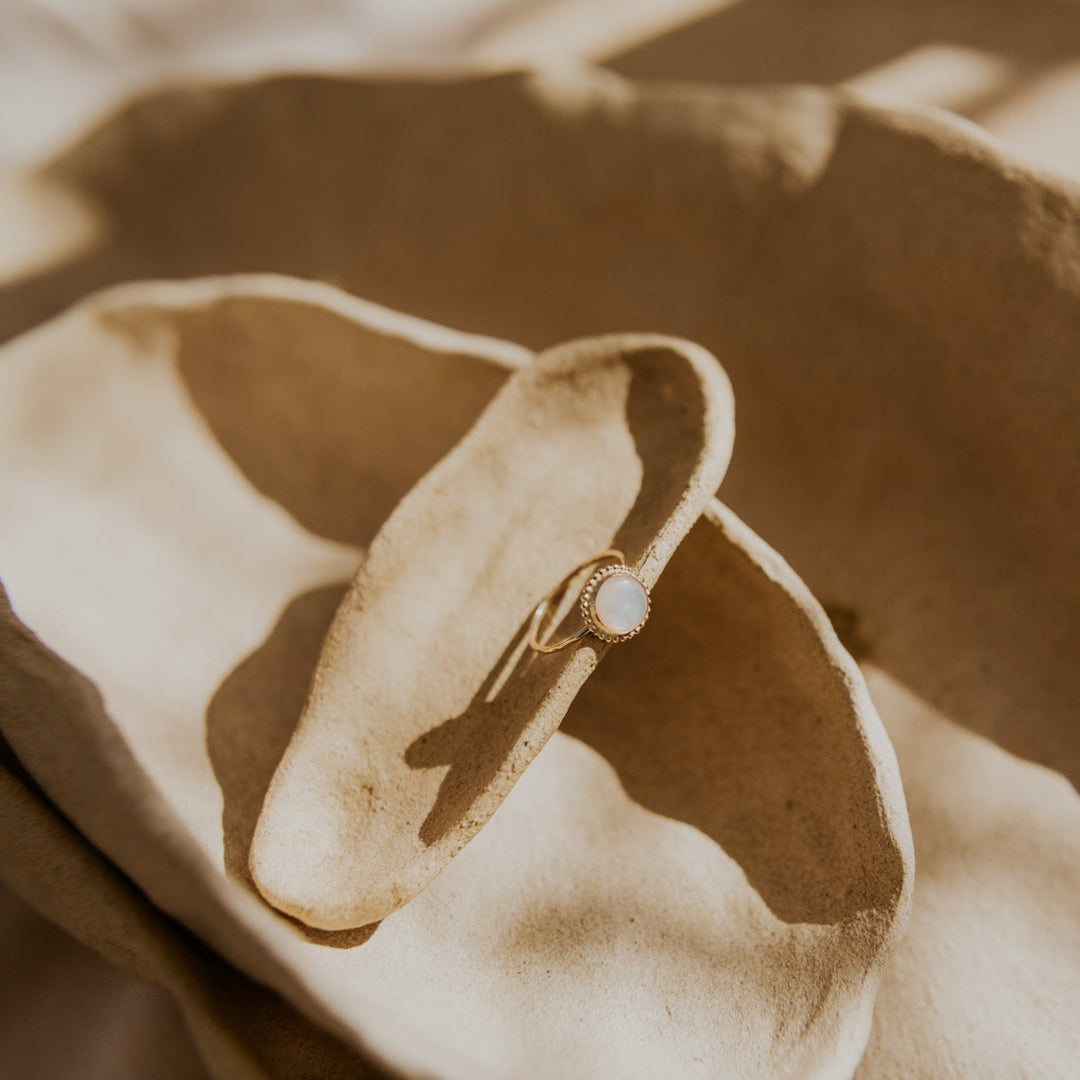 mother of pearl gemstone 14k gold fill ring