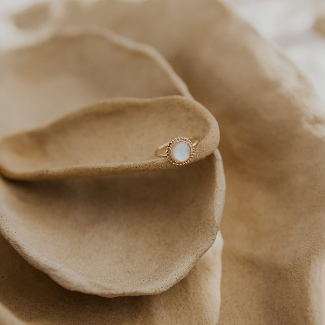 mother of pearl gemstone 14k gold fill ring