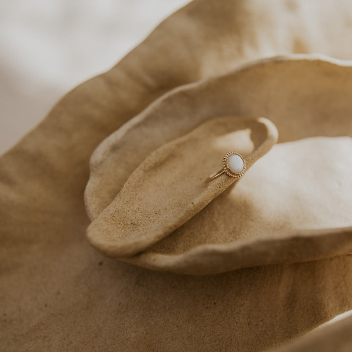 mother of pearl gemstone 14k gold fill ring