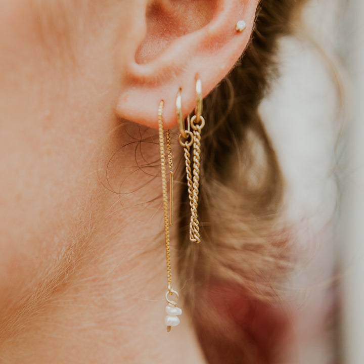 delicate 14k gold fill chain threader earrings with pearls 
