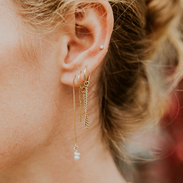 delicate 14k gold fill chain threader earrings with pearls 