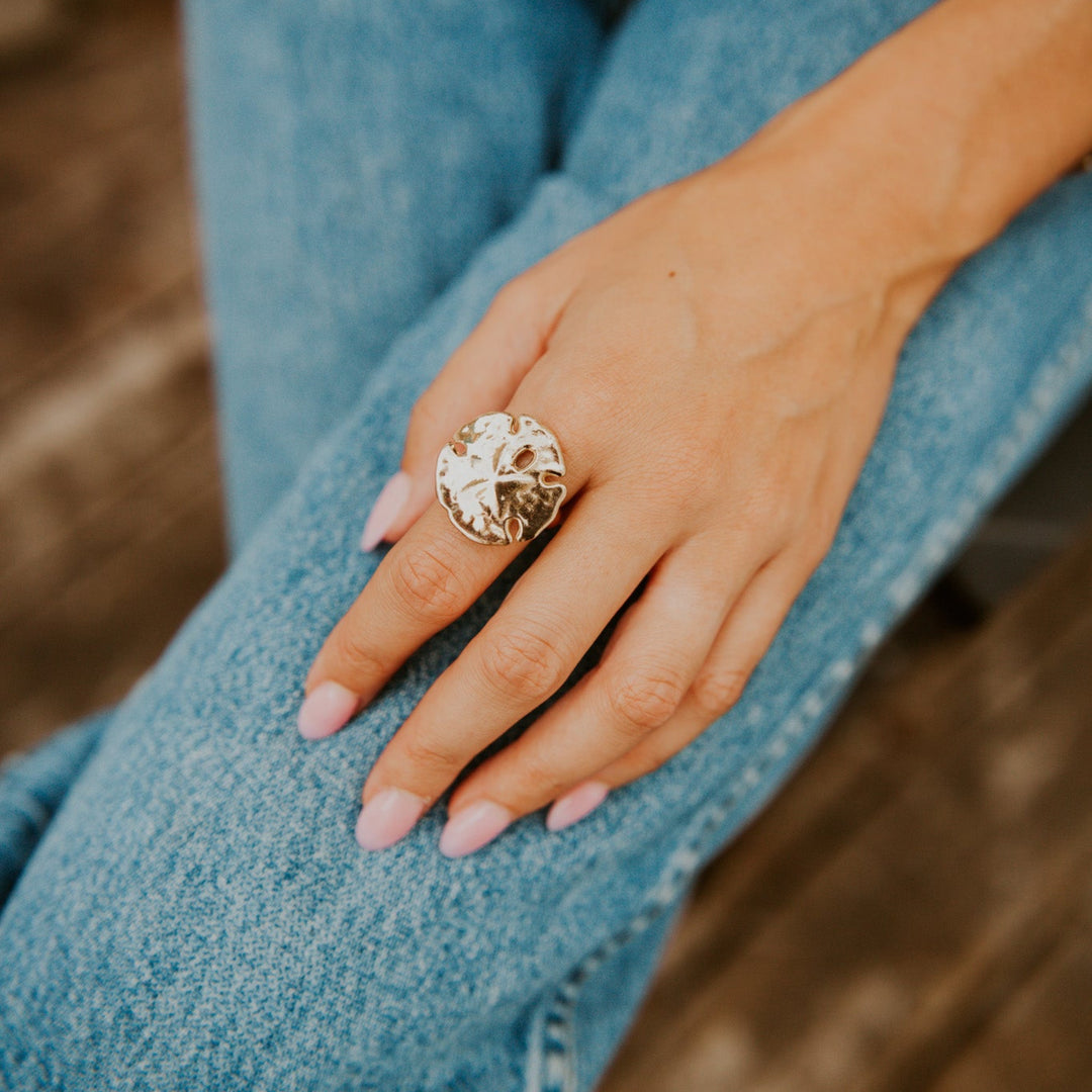 large gold sand dollar ring
