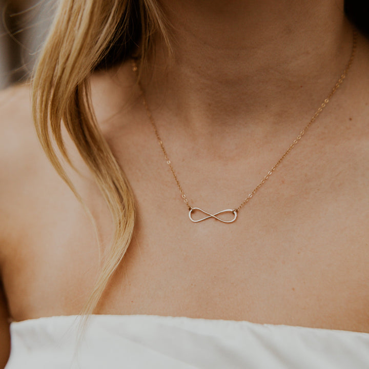 14k gold infinity charm on 14k gold fill chain