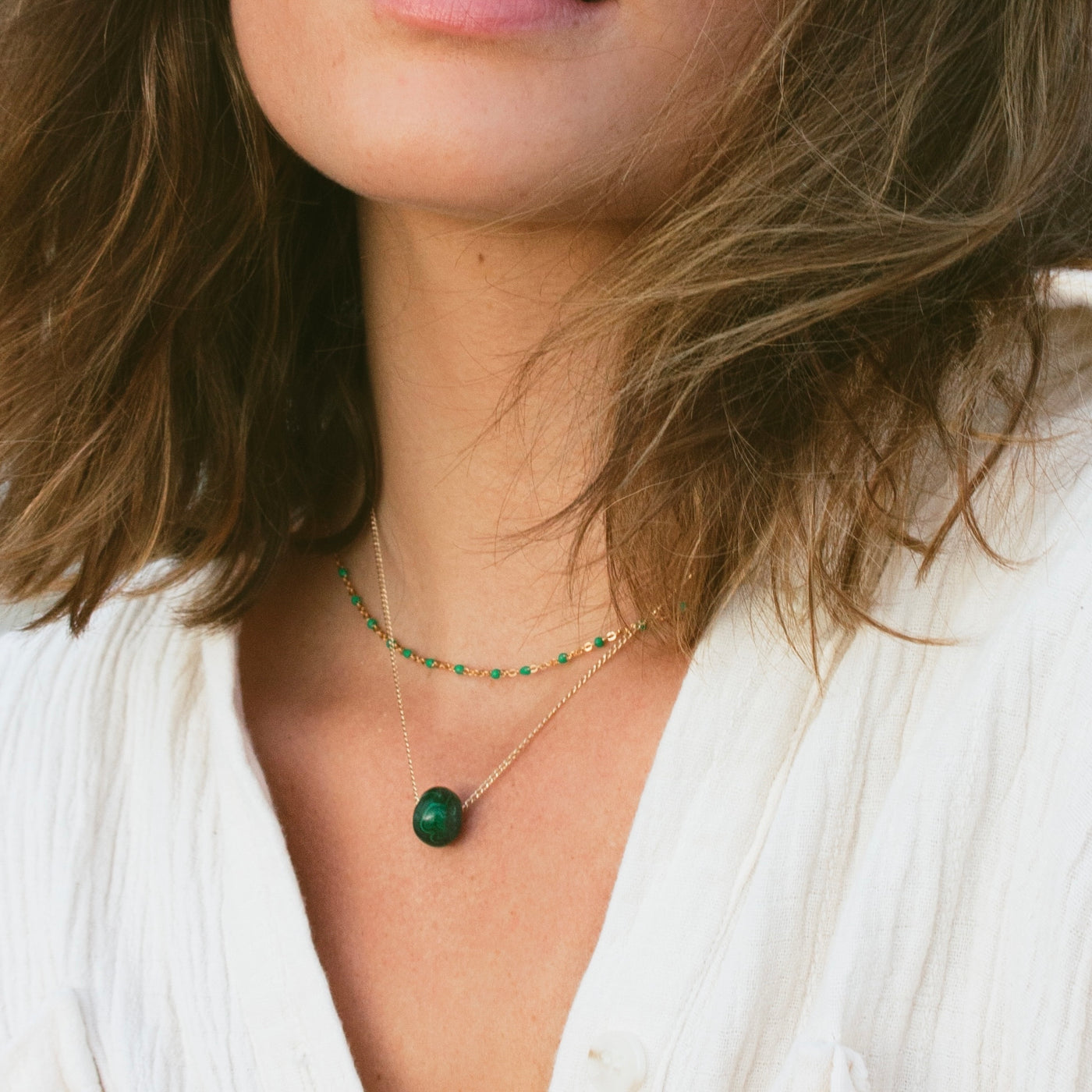 Green Beaded Chain Layering Necklace