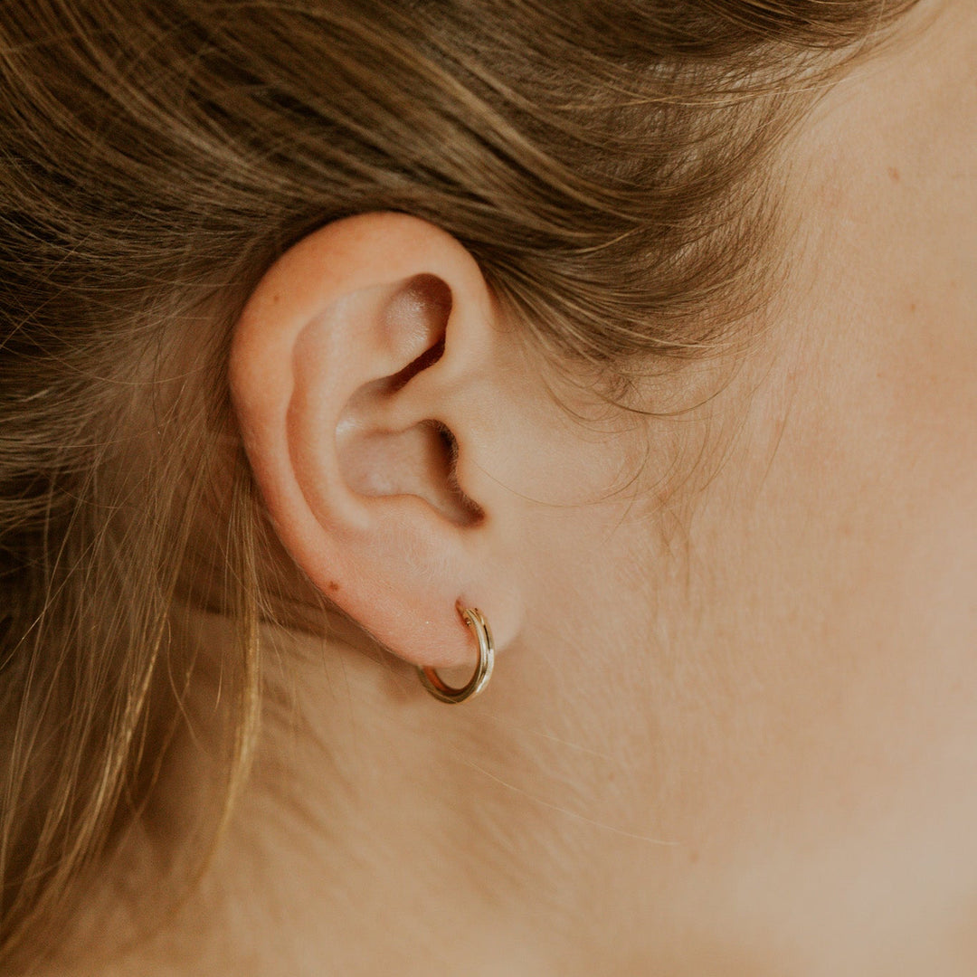 14k gold fill click hoop earring in small, med and large