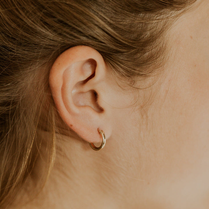 14k gold fill click hoop earring in small, med and large