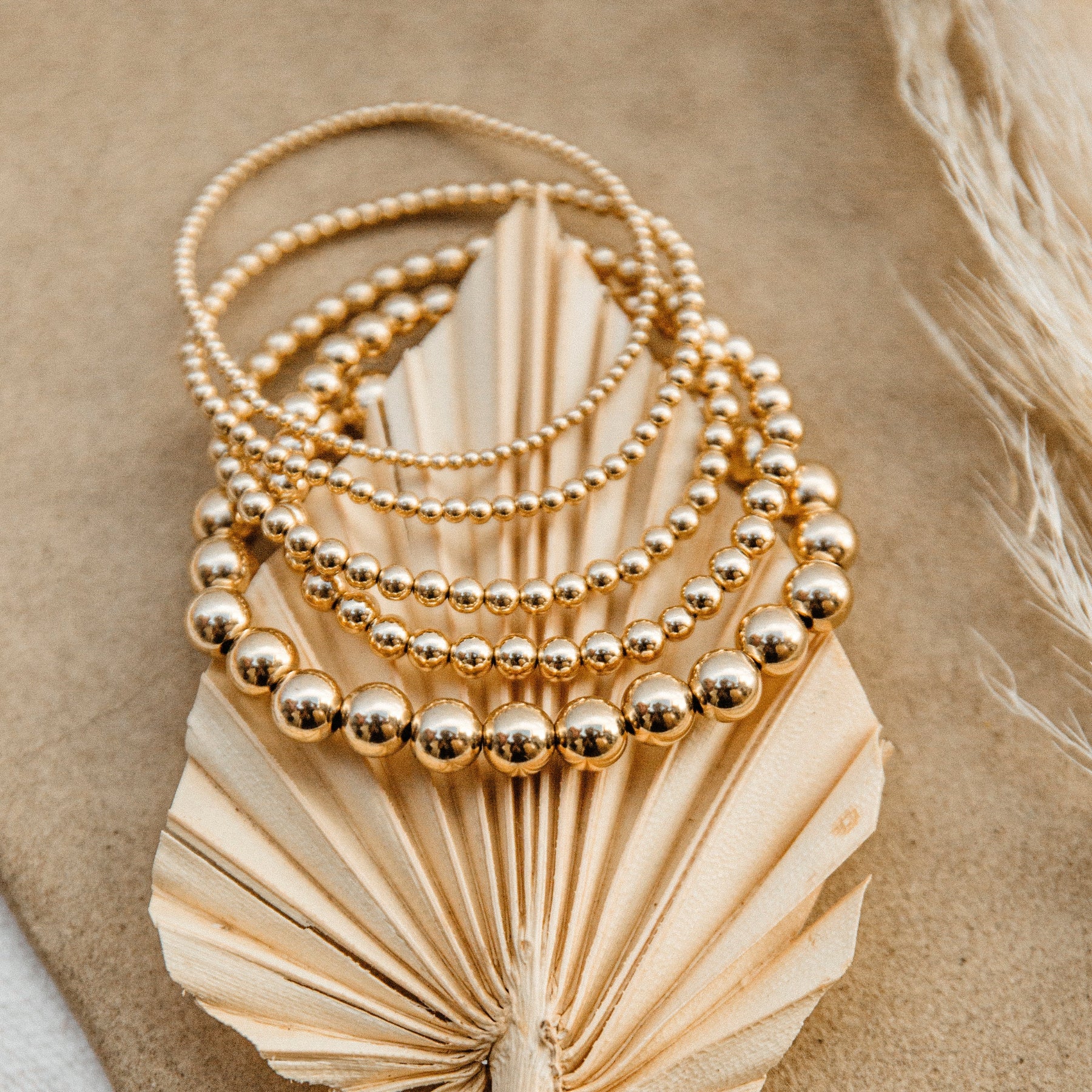Khara Ball Beaded Stretch Bracelet | Personalized 14k Gold