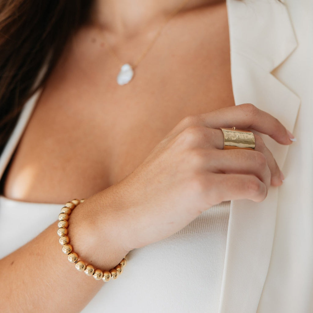 Khara Ball Beaded Stretch Bracelet | Personalized 14k Gold-Filled