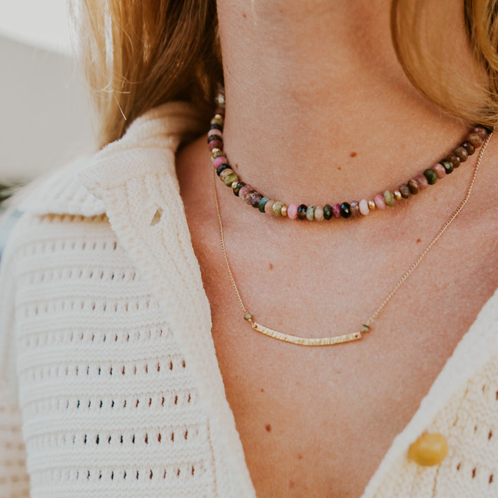 Custom gemstone necklace Carlsbad featuring colorful natural stones and delicate gold accents