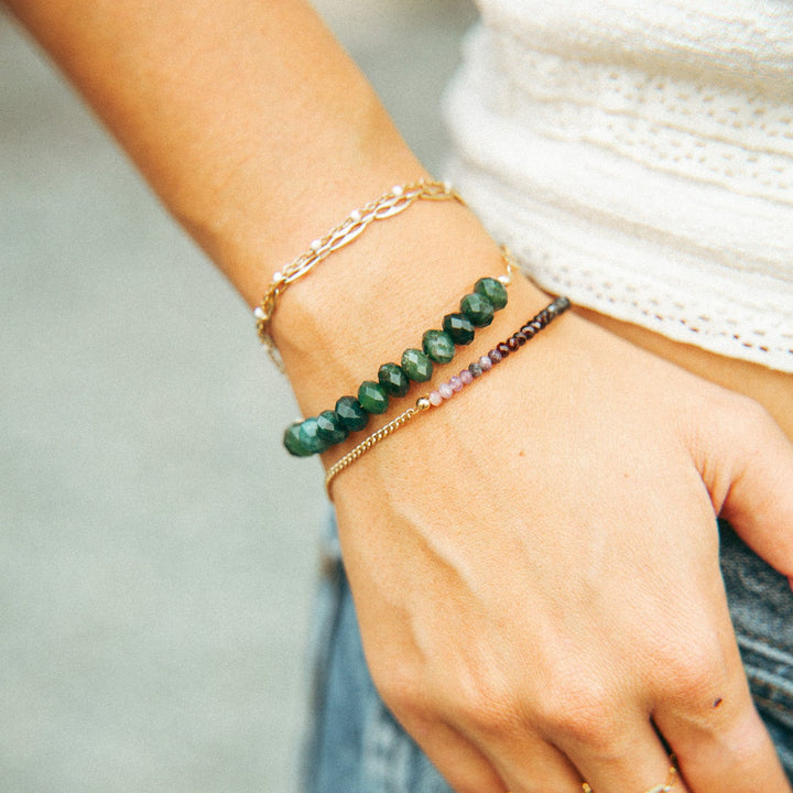 Diane Bracelet gemstone jewelry featuring a beautiful display of colorful gemstones on a stylish wrist