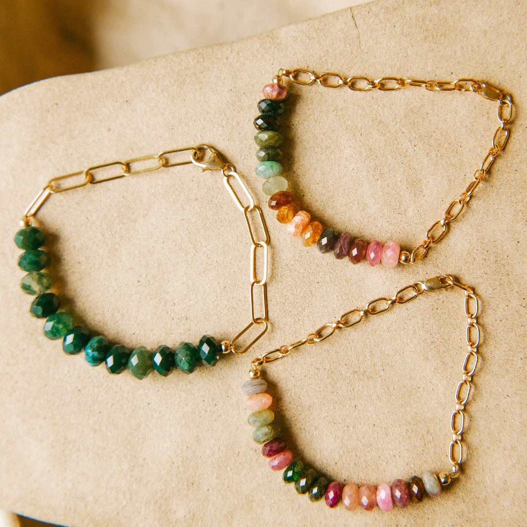 Diane Bracelet gemstone jewelry in various colors with gold chain links perfect for any outfit