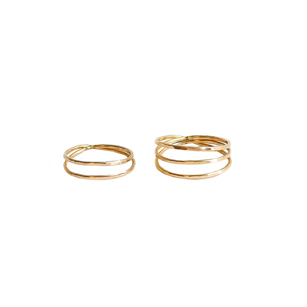 Teressa Lane Jewelry gold handmade stacking ring set with minimalist design on white background
