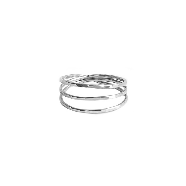 Teressa Lane Jewelry silver handmade stacking ring with three thin textured bands